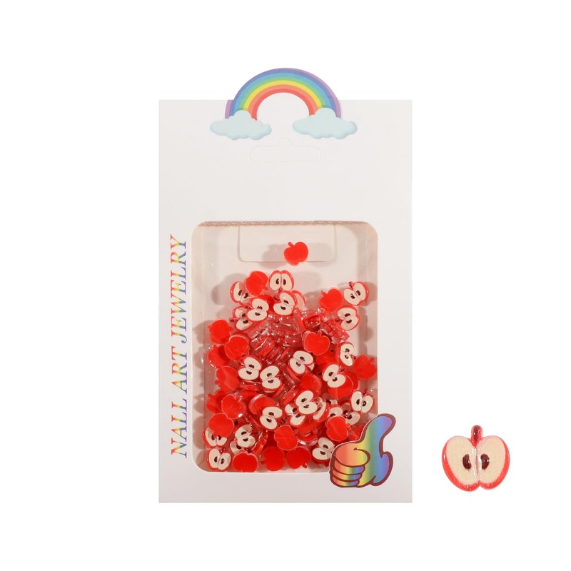 WEILUSI 100PCS Red Apple Nail Charms Kawaii Fruit Flatback Resin