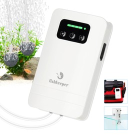 fishkeeper Battery Powered Aquarium Air Pump, USB Rechargeable Aerator Fish Tank Air Pump for 5-125 Gallons Portable Oxygen Pump for Outdoor Fishing, Power Outages and Emergency (4W 80GPH)