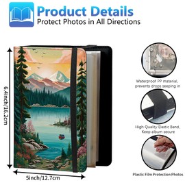 BREIDMKFM Photo Album 4x6 120 Photos Small Capacity PU Leather Cover, Lake Surrounded by Trees Mini Photo Album 4x6 with Elastic band, Birthday Christmas Photo Albums Wedding Anniversary