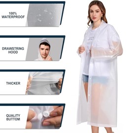 HUSHRICH 2Pcs EVA Reusable Rain Ponchos for Adults, Waterproof Thick & Wear-Resistant Rain Coat for Men Women, Portable Rain Poncho Family Pack with Drawstring Hood for Camping,Hiking, Travel