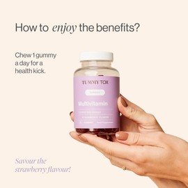 Multivitamin Gummies - Gummy Bears with Biotin, Folic Acid, Vitamin C, Vitamin E and 6 Other Micronutrients - 120 Gummy Bears with a Natural Strawberry Flavour - Tummy Tox