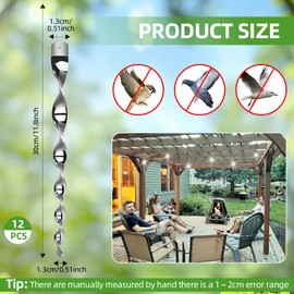 AOOWU 12Pcs Reflective Bird Deterrent Rods, 6 Color 30cm Hanging Bird Repellents Reflective Wind Spiral, Keep Birds Away from Your Home, Garden, Patio, Scare Pigeons, Seagulls, Owls
