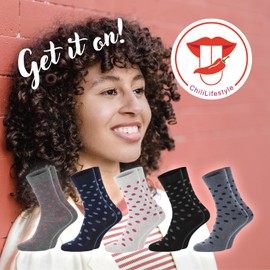 Chili Lifestyle Polka Dot Socks for Women, Soft Waistband without Rubber Print, Sustainable Cotton, 10 Pairs, Black/Grey, Denim Blue, 35-38/39-42, multicoloured