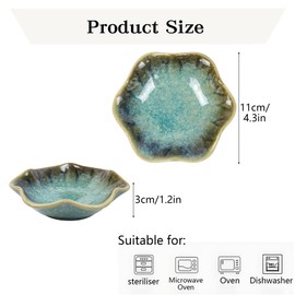Dmnnlp Tea Bag Dish, Ceramic Spoon Rest 4.3 Inch, Flower Shape Small Bowls for Dips, Spoon Holder Kitchen, Condiment Dish, Snack Bowls, Sushi Soy Dish 2pcs (Green)