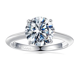 Turandoss Moissanite Engagement Rings for Women, 2ct Round D Color VVS1 Clarity Rings 14K White Gold Vermeil 4 Prong Knife Edge Moissanite Rings for Women Mom Wife Jewelry Gifts