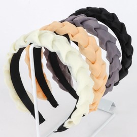 Padorul 4pcs Trendy Chiffon Braided Headbands for Women's Hair - Cream, Orange, Black & Grey - Non - Slip, Stylish Hair Accessories for Daily Wear & Fashion Upgrades