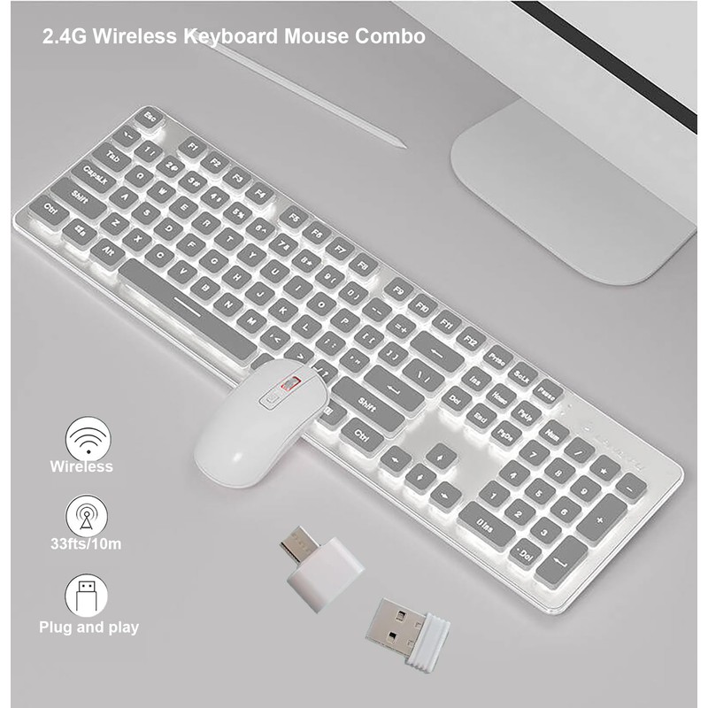 Backlit Keyboard and Mouse Wireless, Full Size, Quiet Input, Ergonomic