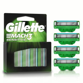GILLETTE Mach3 Sensitive, Cartucho de Rastrillo para Afeitar, 2 Repuestos con Aloe & 3 Hojas para Rasurar, Rastrillo para Hombre con Piel Sensible