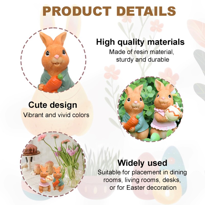 Pack of 2 Easter Bunny Figures, Easter Bunny Decorative Garden,