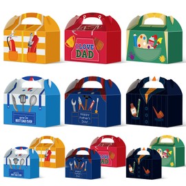 QOUBAI 24pcs Father's Day Gift Boxes Best Dad Paper Treat Boxes Happy Father’s Day Party Favors Box with Handle Decorations I Love Dad Candy Goodie Bags Party Supplies for Men Papa Grandpa(6 Styles)