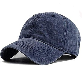 Men Women Washed Cotton Low Profile Distressed Vintage Baseball Cap Plain Adjustable Dad Hat (Navy)