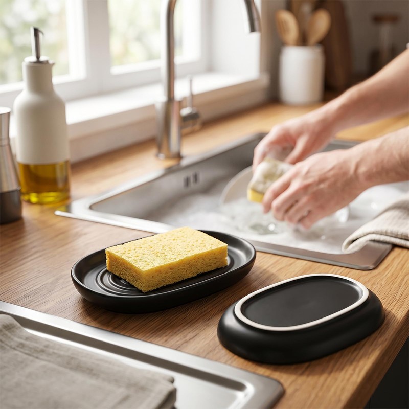 Houlishu Ceramic Soap Dish, Modern Black Bar Soap Holder for