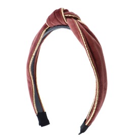 Motique Accessories Elegant Holiday Velvet Knot Headband With Gold Trim-Brown