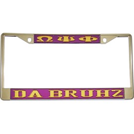 Omega Psi/Ψ Phi Da Bruhz License Plate Frame [Silver Standard Frame - Purple/Gold - Car/Truck] - ID#115238