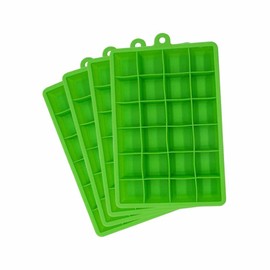 Gadgetime USA 4 Pack Silicone Ice Cube Tray - Large Mold for Freezer, Cocktails - Stackable, BPA & Odor Free - Green
