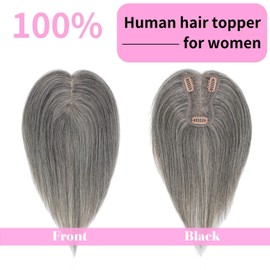 GULALUUK Hair Toppers for Women Real Human Hair 10 Inch Upgrade Swiss Lase Base Toppers Hairpieces with Thinning for Daily Wear (Mixed Light Grey)