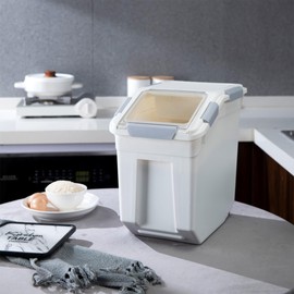 HANAMYA 15 Liter / 15 lbs Pet Food Storage Container with Measuring Cup, BPA free, For Dog Food | Cat Food | Rice | Grain | Flour, White & Gray, 1 count