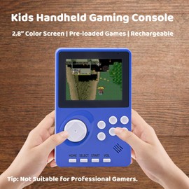 Kids Handheld Video Game Console Built in 100 16-bit Games, Handheld Retro Gaming Console, Trave-Friendly Game Console, 2.8" Color Screen, Rechargeable Battery, Handheld Game for Boy Girl (Dark Blue)