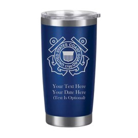 United States Coast Guard Military Etched 20oz Stainless Steel Blue Tumbler