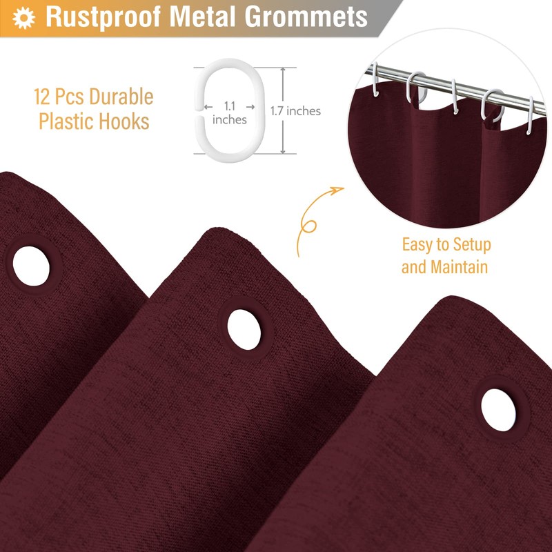 BTTN Burgundy Shower Curtain - Linen Textured Heavy Duty Waterproof