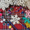 32 Set Christmas Hanging Natural Unfinished Wood Snowflake Cutouts Ornaments