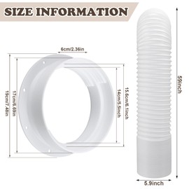 Pushglossy Portable Ac Vent Dual Size Wall Mount Connector with Hose Ac Exhaust Hose Coupler for 5.9 and 6.5 Inches Tube with 5.9 Inch Diameter Tube, Cover and Screws Included(59'' Long)