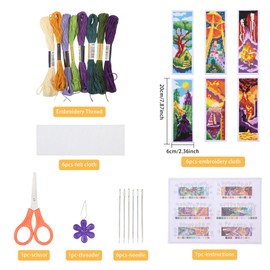 ORIGACH Pack of 6 Bookmarks Cross Stitch Kits, Landscape Castle Beginners, Cross Stitch Set with Instructions Pre-Printed Bookmark Cross Stitch Set for Adults, 20 x 6 cm