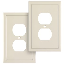 Henne Bery Modern Edge Decorative Wall Plate Switch Plate Outlet Cover, Durable Solid Zinc Alloy (Single Duplex 2PK, Light Almond)