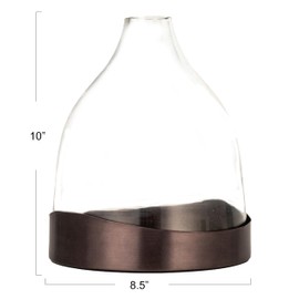 Creative Co-Op Sophisticated Glass Cloche with Metal Tray, Clear and Black Nickel