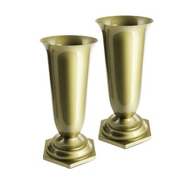 Tymar Grave Vase, Pack of 2, Cemetery Vase with Base, Grave Ornament, Vase for Grave, Plastic (Gold, Diameter 13 cm)