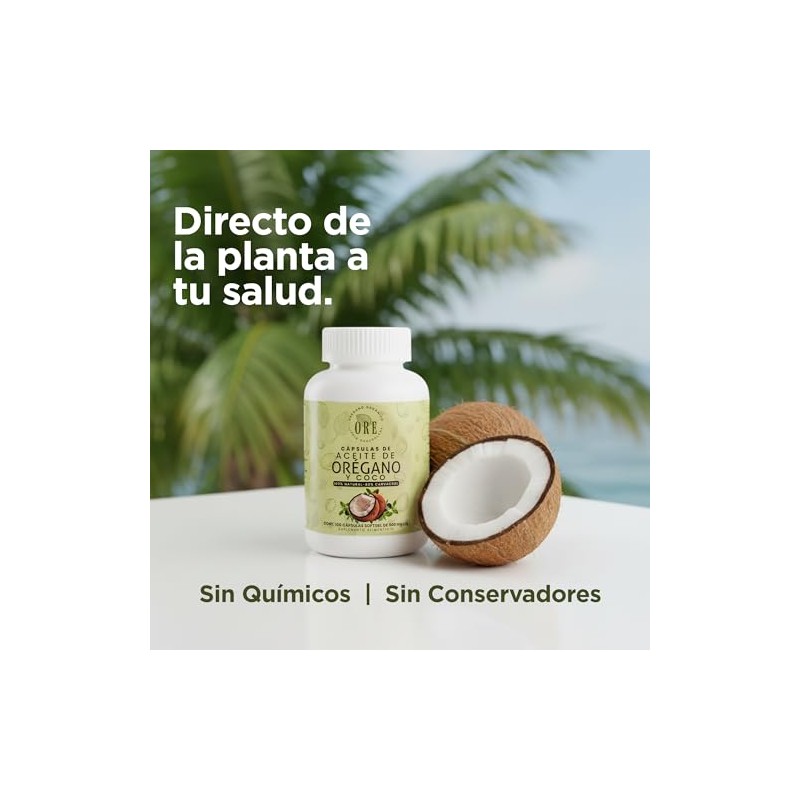 ORE Aceite de Orégano y Coco, 100 Cápsulas Softgel, 500