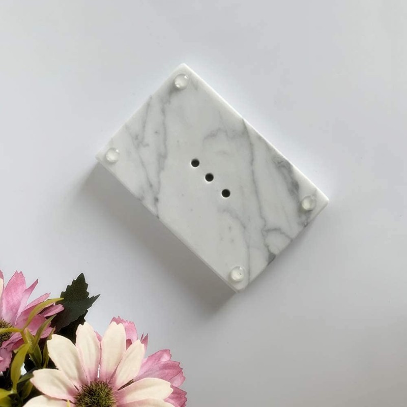 StonePlus Natural Smooth Real Marble Soap Dish/Facial Sponge Holder/Bathroom Makeup