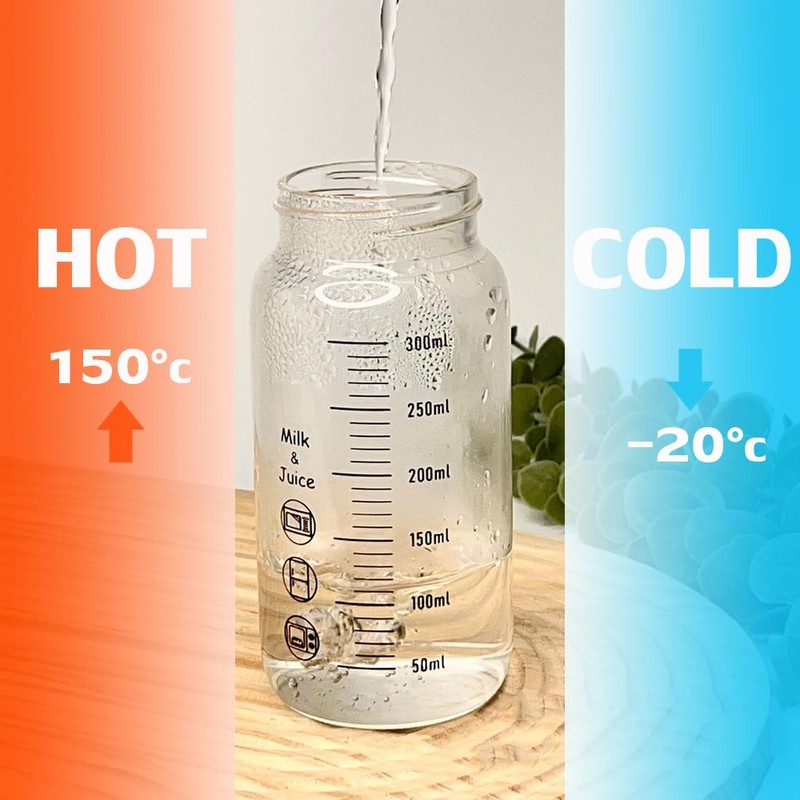 EWEIGEER High Borosilicate Glass Cup With Lid,Graduated Drinking Bottle,Portable,Leak Proof,for