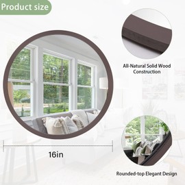 JJUUYOU Circular Wall Mirror Round Mirror for Bathroom, Mirror Decor Circle for Wall Wood Frame Make up Walnut Brown Mirror for Farmhouse Living Room, Bedroom, Dorm Decorative