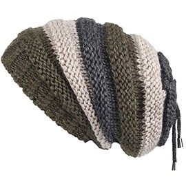 Lilax Knit Slouchy Oversized Soft Warm Winter Beanie Hat Green Stripe
