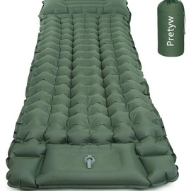 Sleeping Pad for Camping - Ultralight Camping Mattress with Pillow, Built-in Foot Pump, Compact Self-Inflatable Portable Mat for Backpacking, Hiking, Car Traveling, Beach, Tent - Color: Green Single
