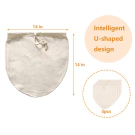 3pcs 14"x14" Nut Milk Bag - 100% Organic Unbleached Cotton Easy To Clean Nut Milk Strainer，Reusable for Straining Oat Milk, Almond Milk,Yogurt, Juice, Cold Brew Coffee，Cheese making, Celery Juice