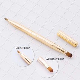Double Lip Brush and Single Eyeliner Brush, Retractable Lip Brush Lip Liner Contour Brush, Eyeshadow Brush, Beauty Makeup Brush (Pack of 2, Gold)