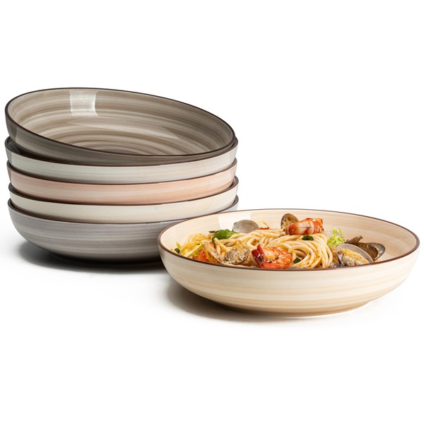 Sweese Large Pasta Bowls Set - 30 Ounce Ceramic Plates for Dishwasher & Microwave Safe - Solid Salad Bowls Plates - Deep Plates Lipped Edges, Oven Safe Porcelain Plates Serving Bowls