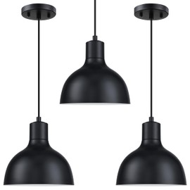 Dolaimy House 3 Pack 1 Light Industrial Hanging Indoor 7.3" Kitchen Island Pendant Ceiling Light Fixtures Black Finish,Drum Metal Shade for Bar Dining Room Living Room Over Sink