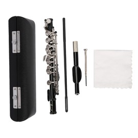 Detachable Silver Plated C Piccolo With Screwdriver PU Leather Box Cleaning Tool Set(Black)
