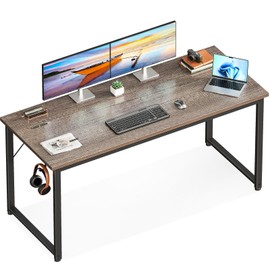 Casaottima 54 Inch Computer Desk for Home Office, Study Writing Table for Small Spaces, Simple Modern Desk with Headphone Hooks, Grey Oak