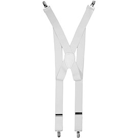 Vittorio Farina Adjustable Clip End Suspenders, Elastic Y-Back Suspenders (White/Silver)