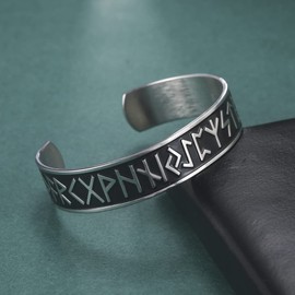Dreamtimes Viking Runes Cuff Bracelets 24 Nordic Runes Viking Stainless Steel Vintage Symbol Nordic Jewellery Bracelet Cuff Bangle Irish Jewellery for Men Women, Stainless Steel