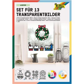 folia 23822 Transparent Pictures, in Winter Design, Set for 13 Transparent Pictures, for Crafts of Colourful Window Pictures and Pendants for Trees and Shrubs