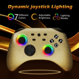 Mytrix Glitter Gradient Pro Controller, for Switch/OLED/Lite Steam Deck, Pro Controller with Turbo, Motion, Vibration, Wake-Up, Headphone Jack and Dynamic Joystick RGB Lighting, Gaming Genshin Impact