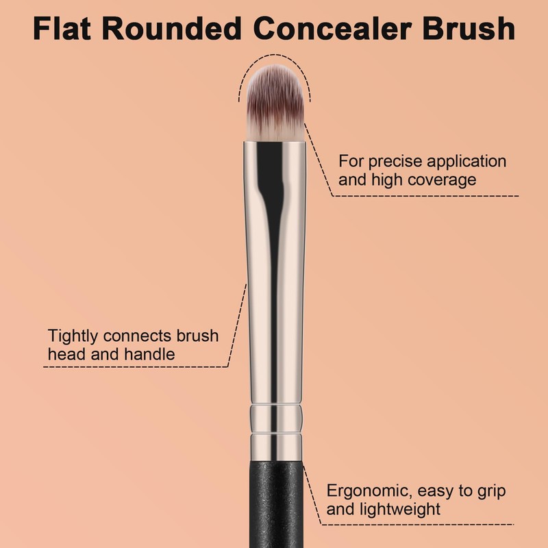 TEOYALL Flat Rounded Concealer Brush, Soft Dense Synthetic Bristles Blending