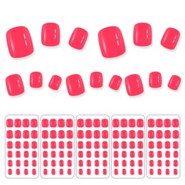 EchiQ 120 Pcs Neon Pink Press On Nails Short, Bright Summer Solid Color False Nails French Tip Manicure, Different Size Acrylic Full Cover Artificial Fake Finger Wear Nails 5 * 24 pcs