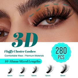 Individual Eyelashes, 3D Effect, 30D/40D DIY Cluster Eyelashes, 0.07 D Curl, Individual Eyelash Extensions, Volume Eyelash Clusters at Home, GEMERRY Eyelashes (3D-30D+40D-0.07D-10-18 mm)