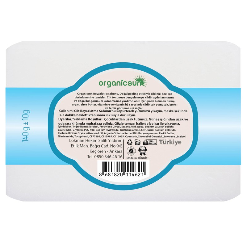 Organicsun Doğal Cilt Beyazlatıcı Sabun 140 Gr x 2 Adet